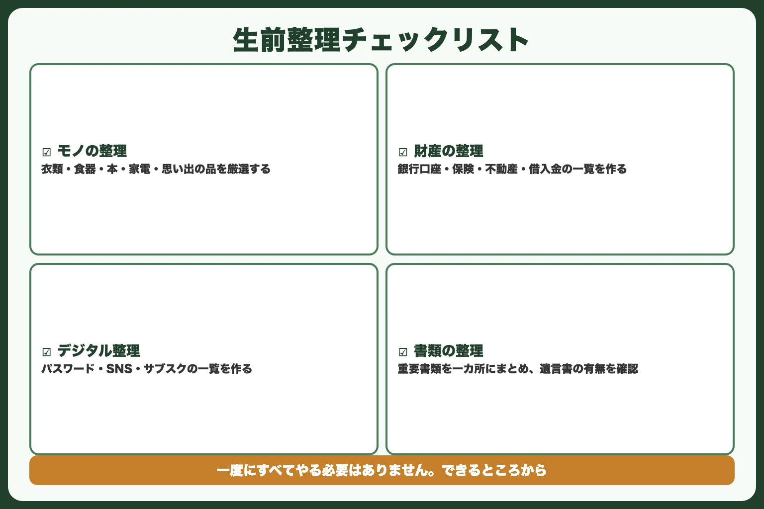 生前整理のチェックリスト【保存版】